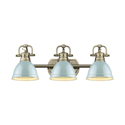 Yep by Golden Lighting Duncan 3-light Vanity in Aged Brass and Seafoam shade - - Golden Lighting