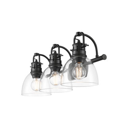 Yep by Golden Lighting Duncan 3-light Vanity in Matte Black and Clear Glass - - Golden Lighting