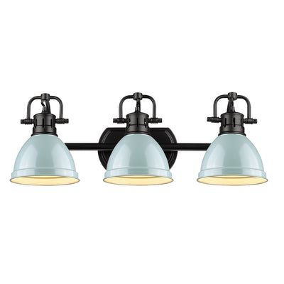 Yep by Golden Lighting Duncan 3-light Vanity in Matte Black and Seafoam shade - - Golden Lighting