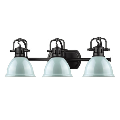 Yep by Golden Lighting Duncan 3-light Vanity in Matte Black and Seafoam shade - - Golden Lighting