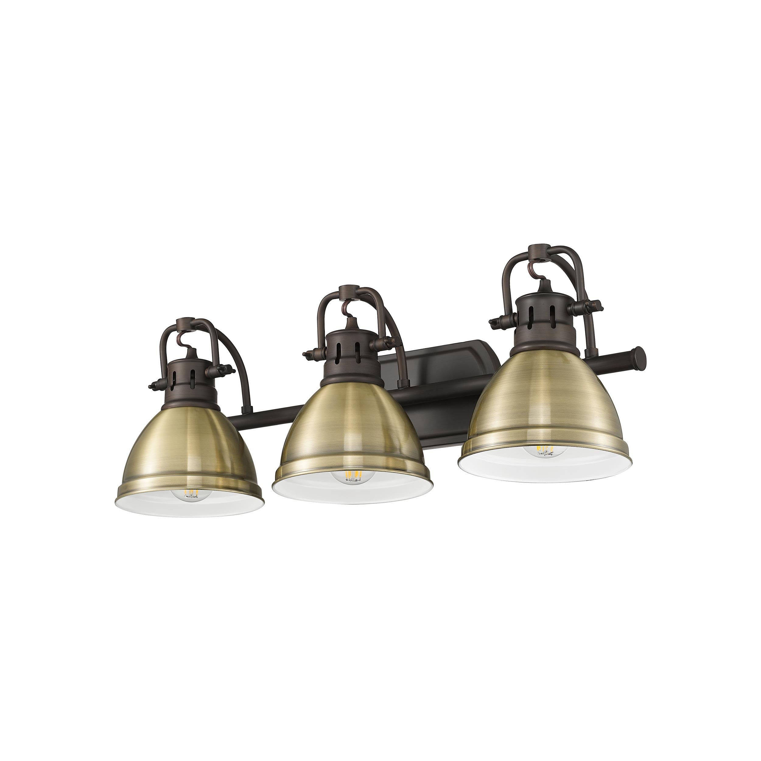 Yep by Golden Lighting Duncan 3-light Vanity in Rubbed Bronze and Aged Brass shade - - Golden Lighting
