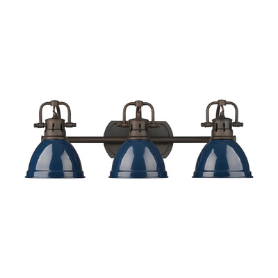 Yep by Golden Lighting Duncan 3-light Vanity in Rubbed Bronze and Navy Blue shade - - Golden Lighting