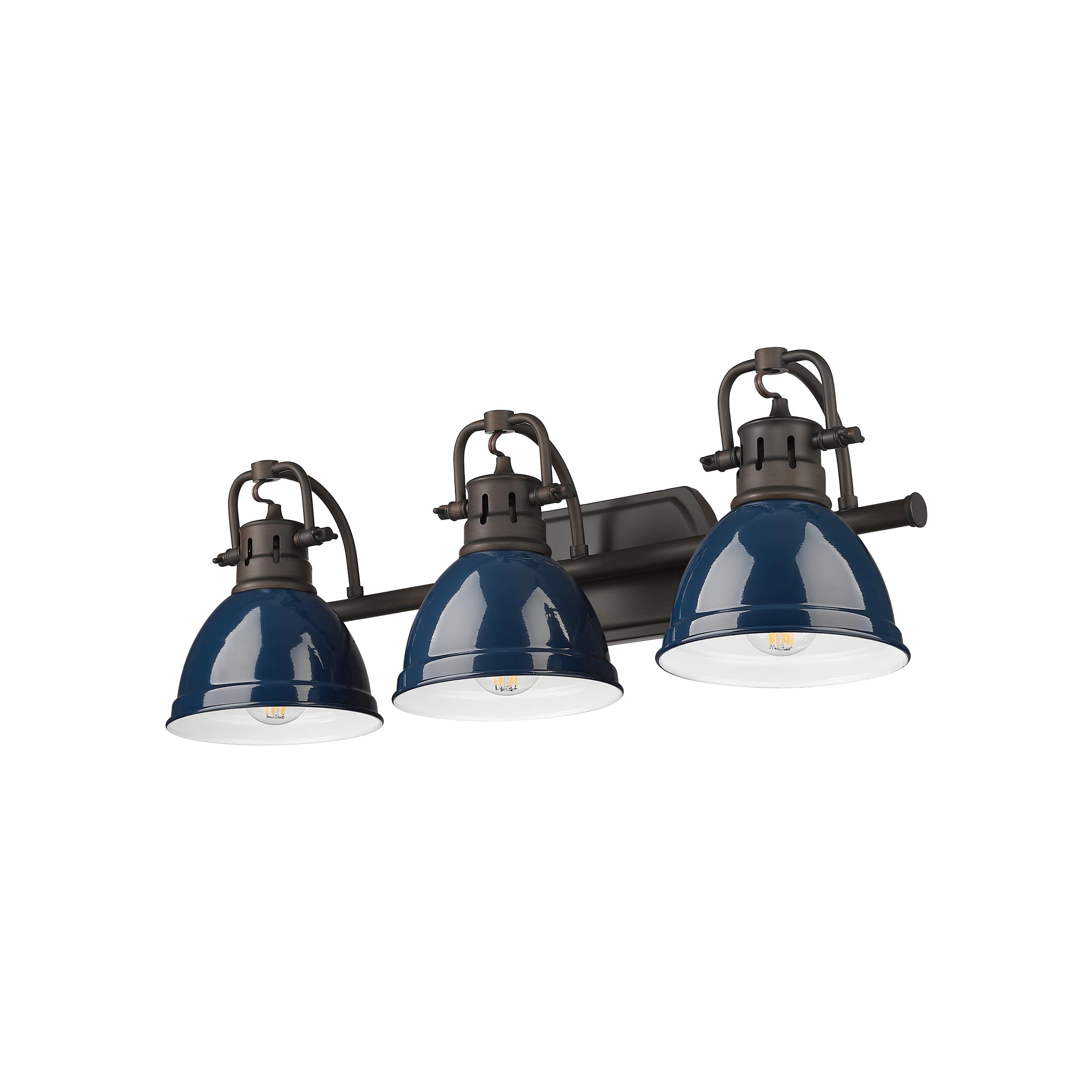 Yep by Golden Lighting Duncan 3-light Vanity in Rubbed Bronze and Navy Blue shade - - Golden Lighting