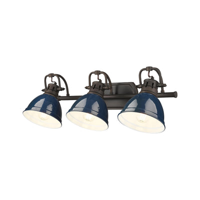 Yep by Golden Lighting Duncan 3-light Vanity in Rubbed Bronze and Navy Blue shade - - Golden Lighting