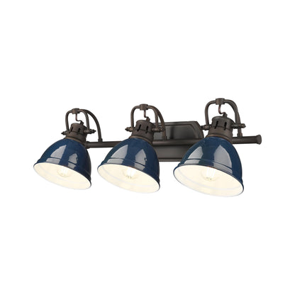 Yep by Golden Lighting Duncan 3-light Vanity in Rubbed Bronze and Navy Blue shade - - Golden Lighting