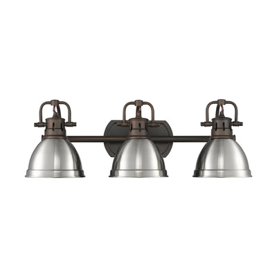 Yep by Golden Lighting Duncan 3-light Vanity in Rubbed Bronze and Pewter shade - - Golden Lighting