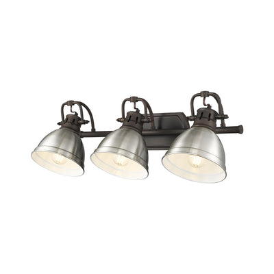 Yep by Golden Lighting Duncan 3-light Vanity in Rubbed Bronze and Pewter shade - - Golden Lighting