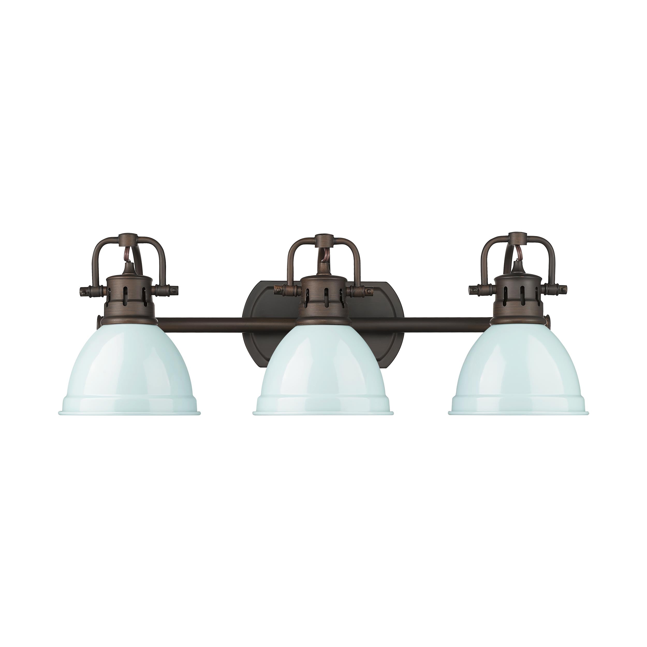 Yep by Golden Lighting Duncan 3-light Vanity in Rubbed Bronze and Seafoam shade - - Golden Lighting