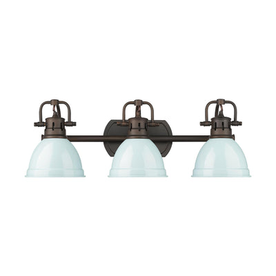 Yep by Golden Lighting Duncan 3-light Vanity in Rubbed Bronze and Seafoam shade - - Golden Lighting