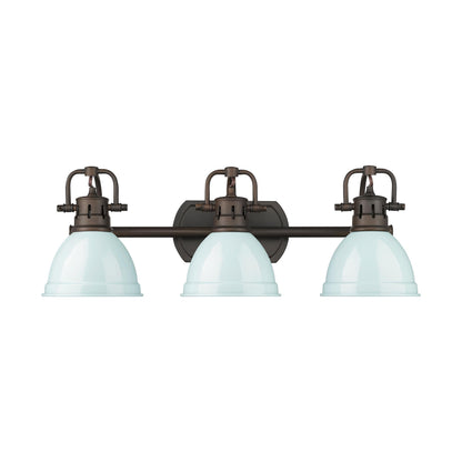 Yep by Golden Lighting Duncan 3-light Vanity in Rubbed Bronze and Seafoam shade - - Golden Lighting