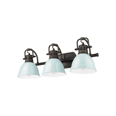 Yep by Golden Lighting Duncan 3-light Vanity in Rubbed Bronze and Seafoam shade - - Golden Lighting