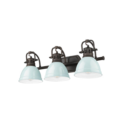 Yep by Golden Lighting Duncan 3-light Vanity in Rubbed Bronze and Seafoam shade - - Golden Lighting