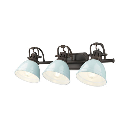 Yep by Golden Lighting Duncan 3-light Vanity in Rubbed Bronze and Seafoam shade - - Golden Lighting