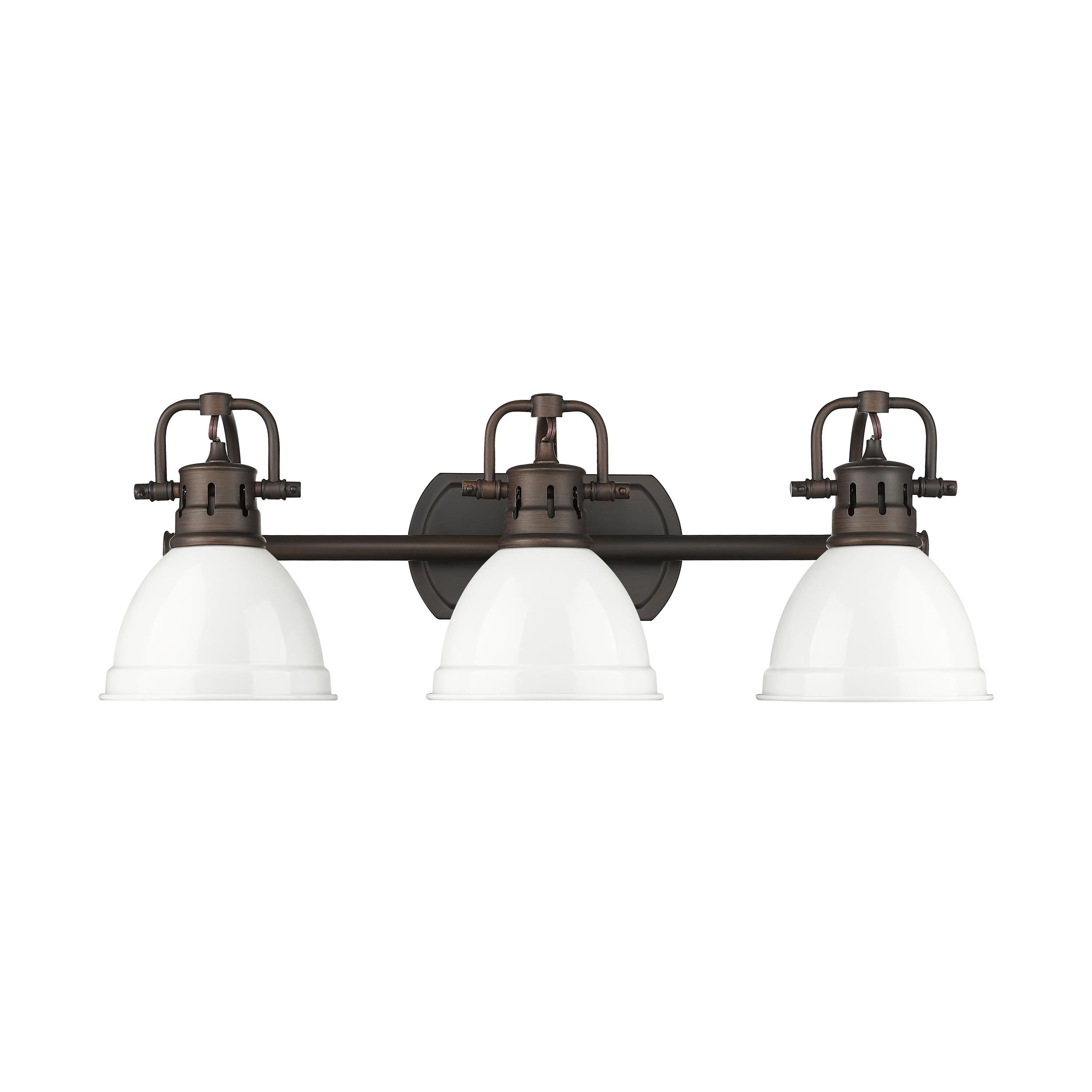 Yep by Golden Lighting Duncan 3-light Vanity in Rubbed Bronze and White shade - - Golden Lighting