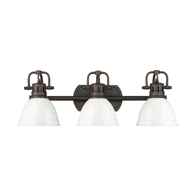 Yep by Golden Lighting Duncan 3-light Vanity in Rubbed Bronze and White shade - - Golden Lighting