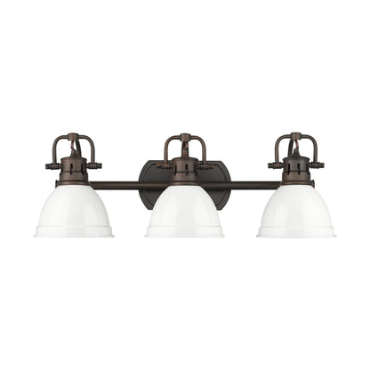 Yep by Golden Lighting Duncan 3-light Vanity in Rubbed Bronze and White shade - - Golden Lighting