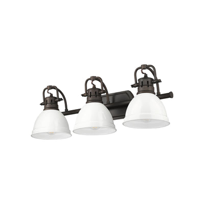 Yep by Golden Lighting Duncan 3-light Vanity in Rubbed Bronze and White shade - - Golden Lighting