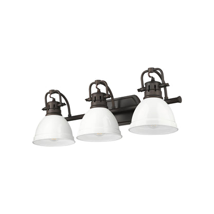 Yep by Golden Lighting Duncan 3-light Vanity in Rubbed Bronze and White shade - - Golden Lighting