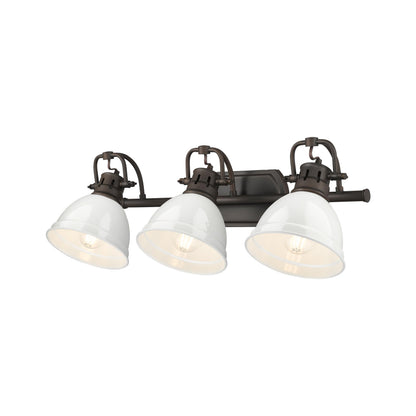 Yep by Golden Lighting Duncan 3-light Vanity in Rubbed Bronze and White shade - - Golden Lighting