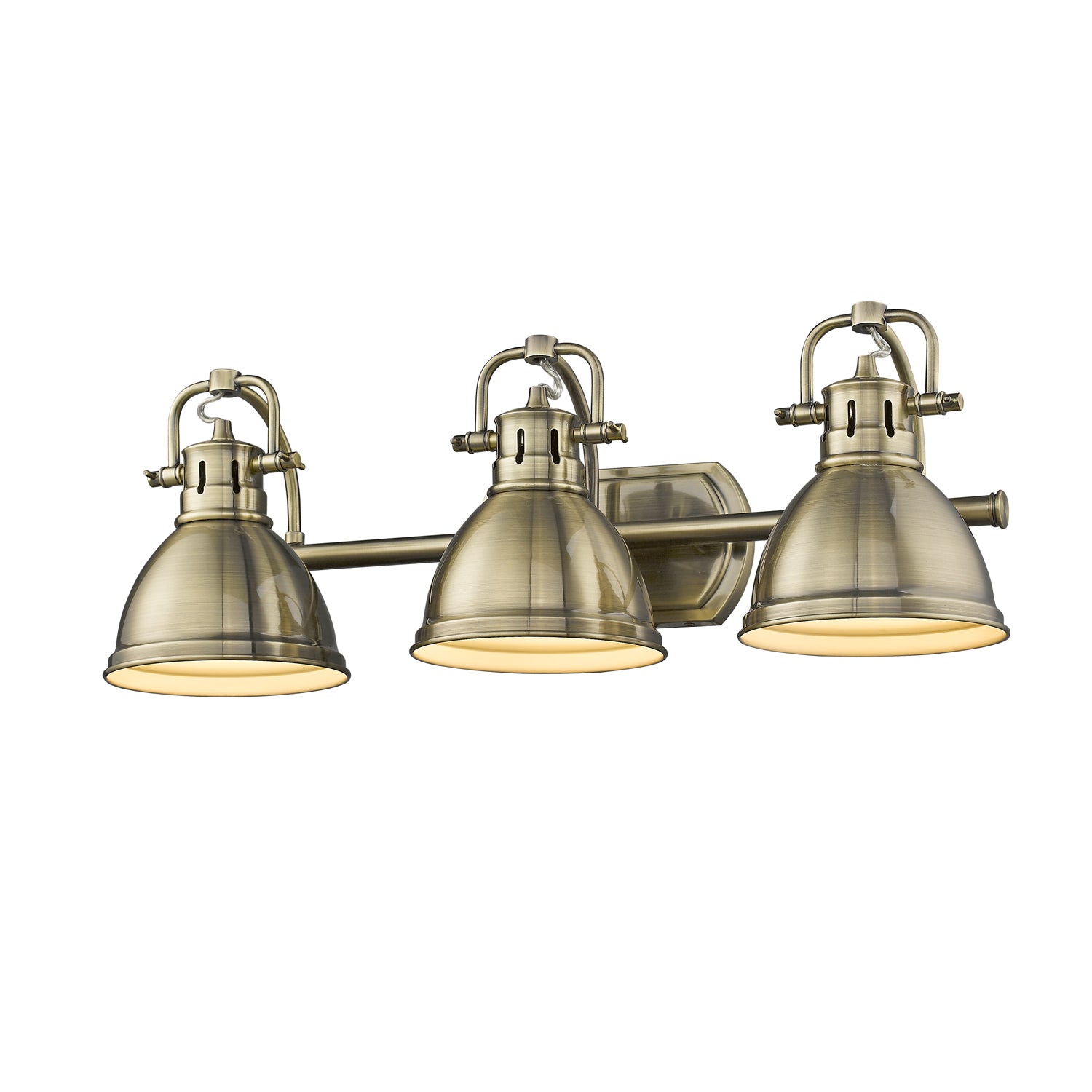 Duncan 3 Light Bath Vanity in Aged Brass with an Aged Brass Shade - - Golden Lighting