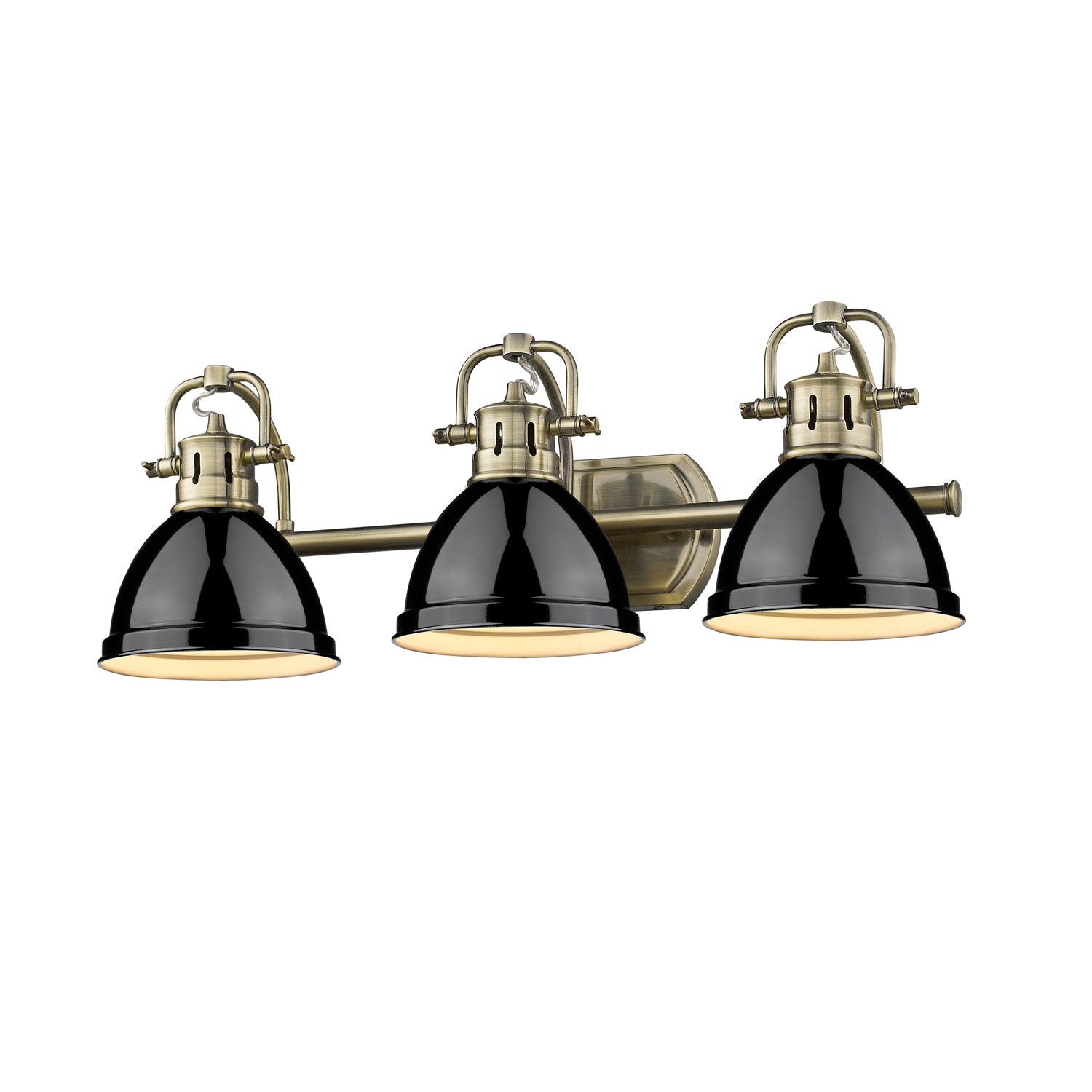 Duncan 3 Light Bath Vanity in Aged Brass with a Black Shade - - Golden Lighting