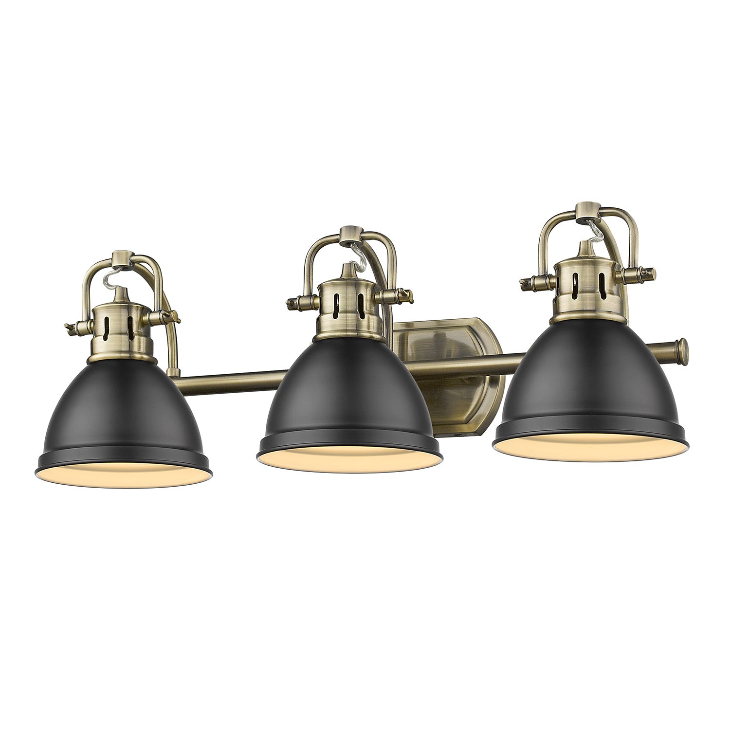 Duncan 3 Light Bath Vanity in Aged Brass with a Matte Black Shade - - Golden Lighting