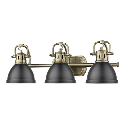 Duncan 3 Light Bath Vanity in Aged Brass with a Matte Black Shade - Default Title - Golden Lighting
