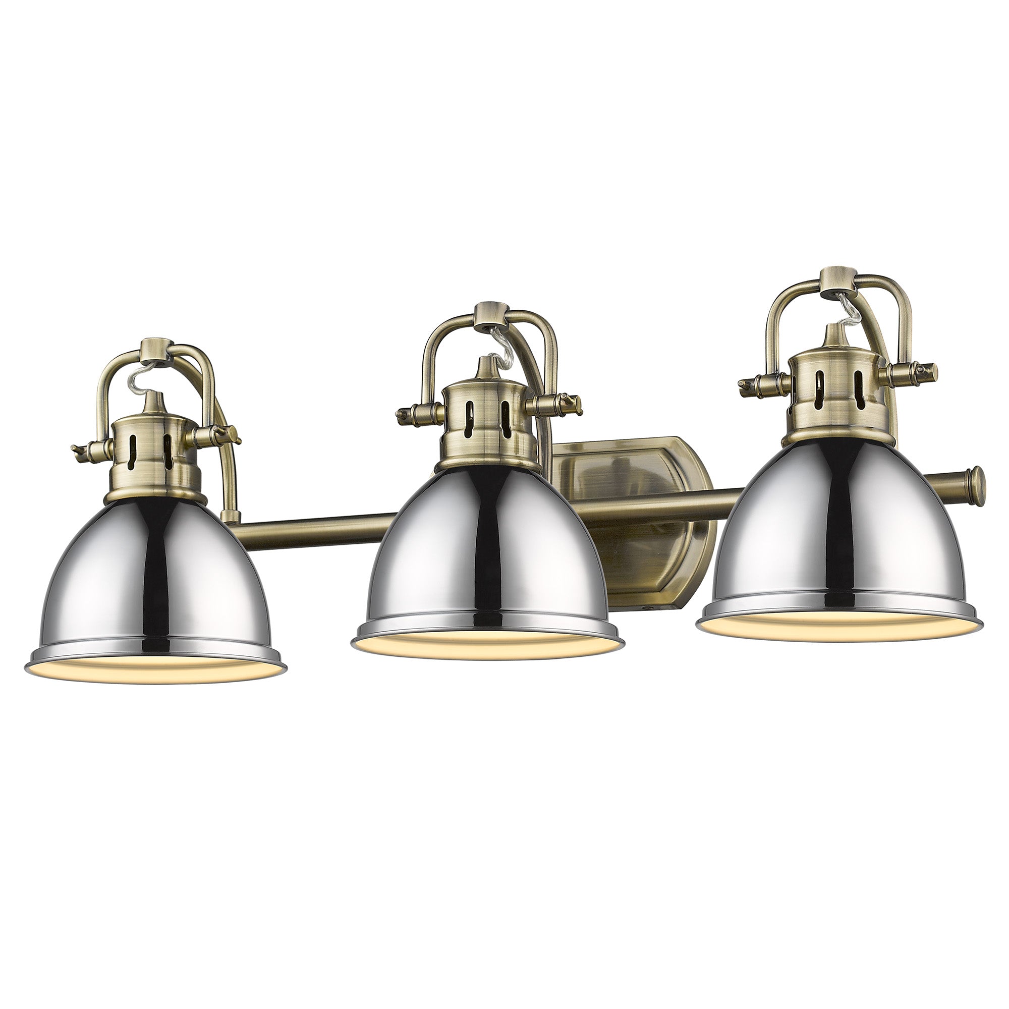 Duncan 3-Light Bath Vanity in Aged Brass with Chrome - - Golden Lighting