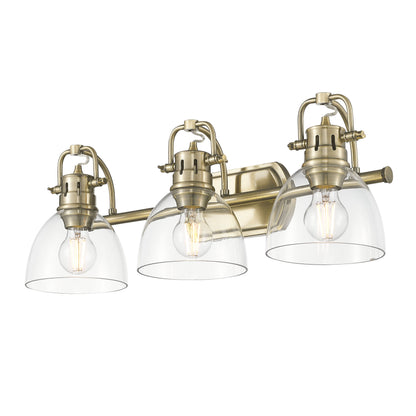 Yep by Golden Lighting Duncan 3-light Vanity in Aged Brass and Clear Glass - - Golden Lighting
