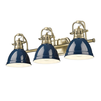Yep by Golden Lighting Duncan 3-light Vanity in Aged Brass and Navy Blue shade - - Golden Lighting