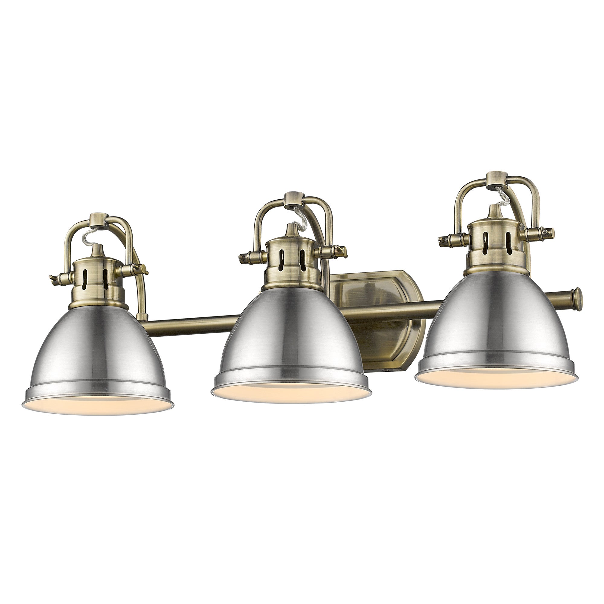 Duncan 3-Light Bath Vanity in Aged Brass with Pewter - - Golden Lighting