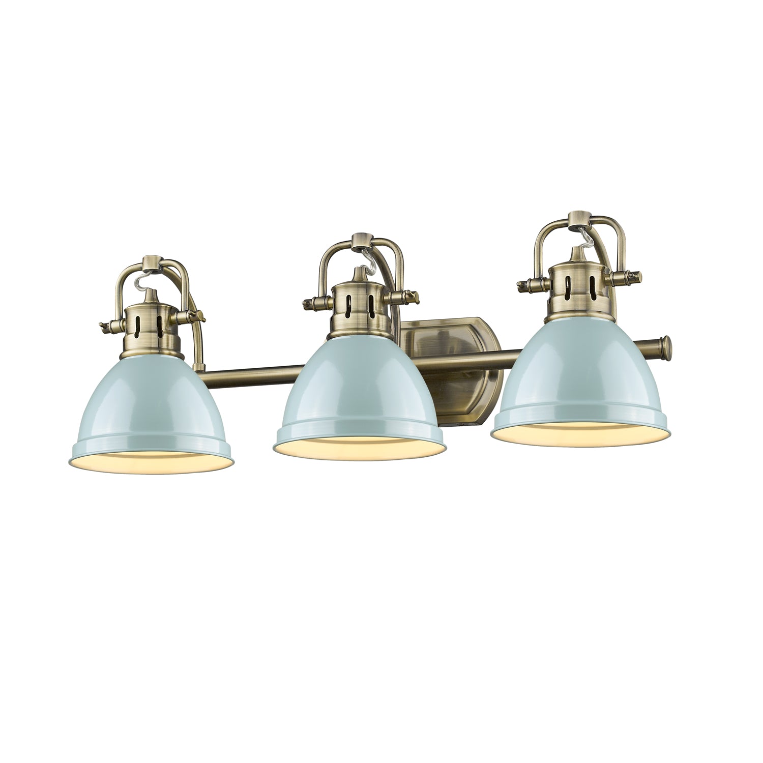 Duncan 3-Light Bath Vanity in Aged Brass with Seafoam - - Golden Lighting