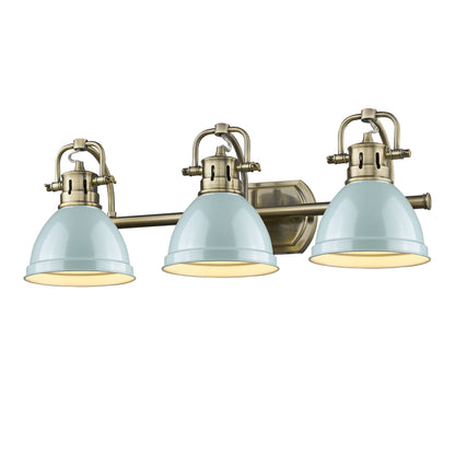 Yep by Golden Lighting Duncan 3-light Vanity in Aged Brass and Seafoam shade