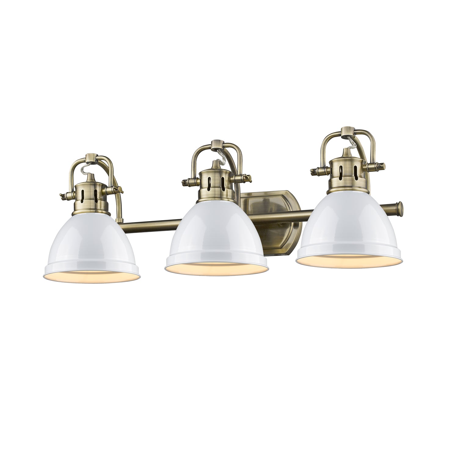 Duncan 3-Light Bath Vanity in Aged Brass with White - - Golden Lighting