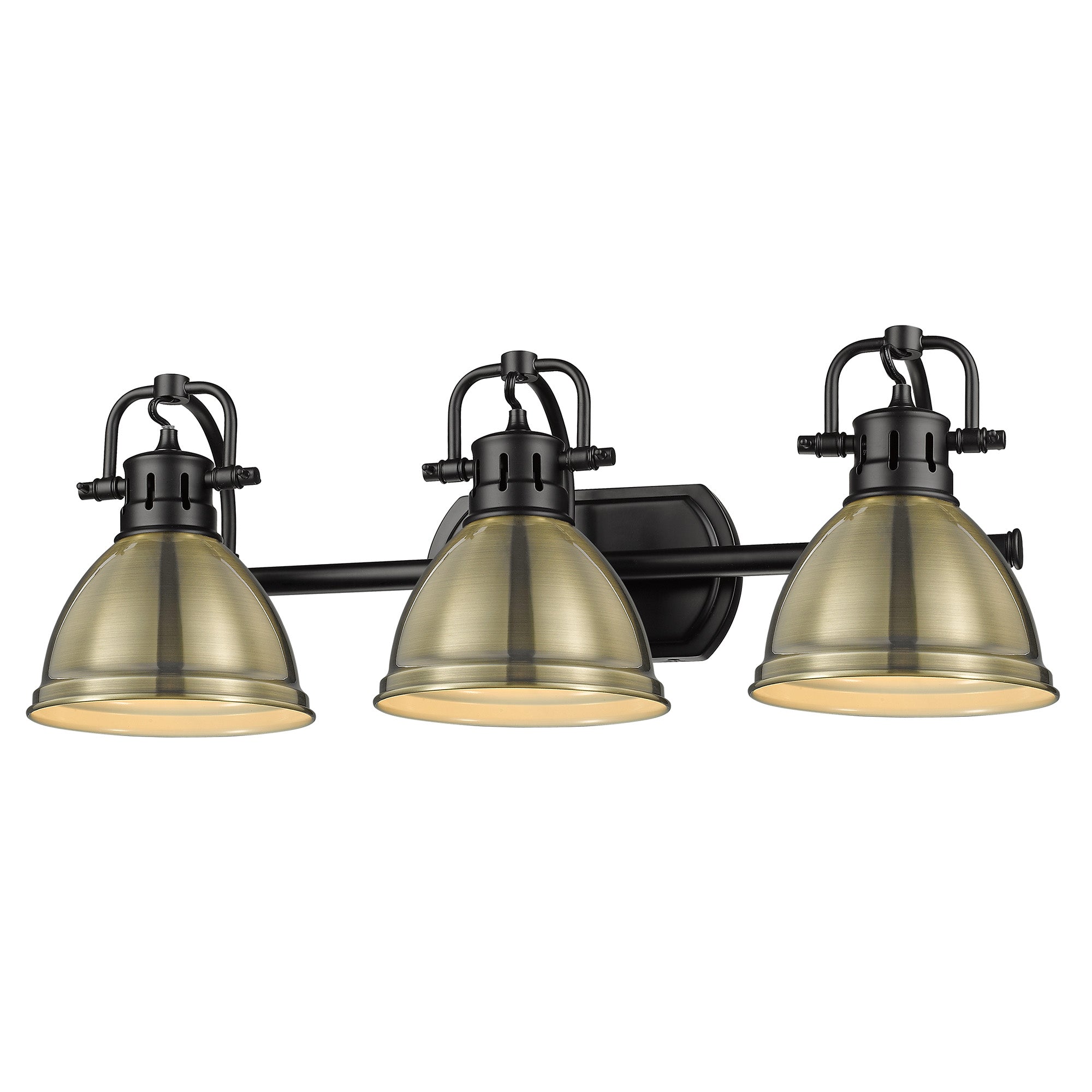 Duncan 3 Light Bath Vanity in Matte Black with an Aged Brass Shade - - Golden Lighting