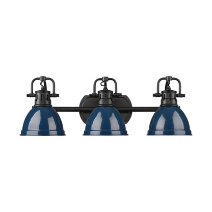 Duncan 3-Light Bath Vanity in Matte Black with Matte Navy - - Golden Lighting