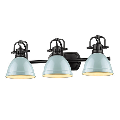 Yep by Golden Lighting Duncan 3-light Vanity in Matte Black and Seafoam shade - - Golden Lighting