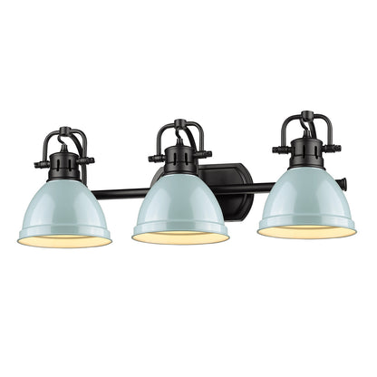 Yep by Golden Lighting Duncan 3-light Vanity in Matte Black and Seafoam shade