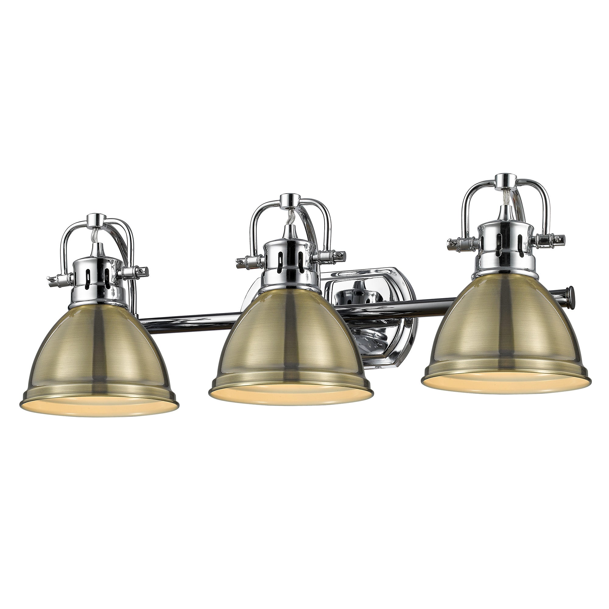 Duncan 3 Light Bath Vanity in Chrome with an Aged Brass Shade - - Golden Lighting