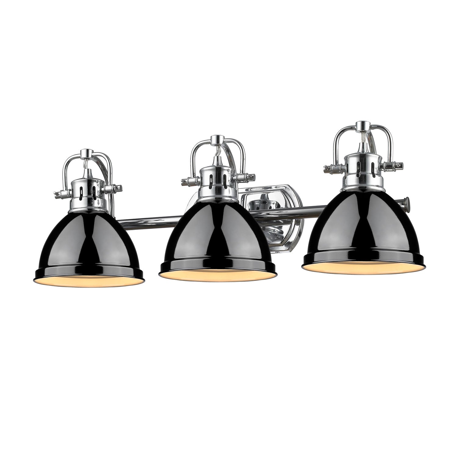 Duncan 3 Light Bath Vanity in Chrome with a Black Shade - - Golden Lighting