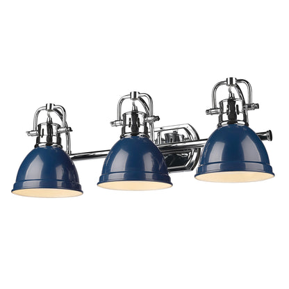 Duncan CH 3 Light Bath Vanity in Chrome with Navy Blue Shade - - Golden Lighting