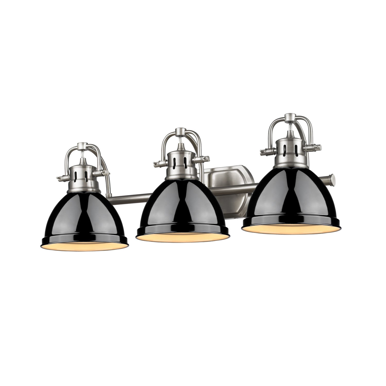 Duncan 3 Light Bath Vanity in Pewter with a Black Shade - - Golden Lighting