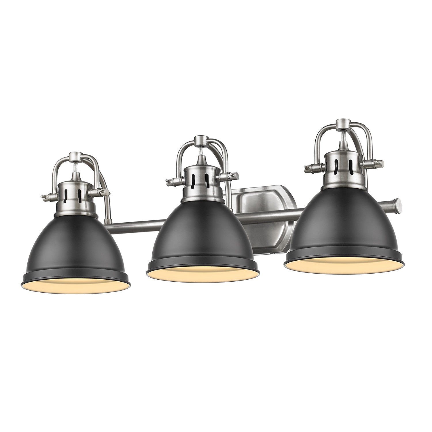 Duncan 3 Light Bath Vanity in Pewter with a Matte Black Shade - - Golden Lighting