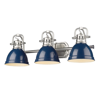 Yep by Golden Lighting Duncan 3-light Vanity in Pewter and Navy Blue shade