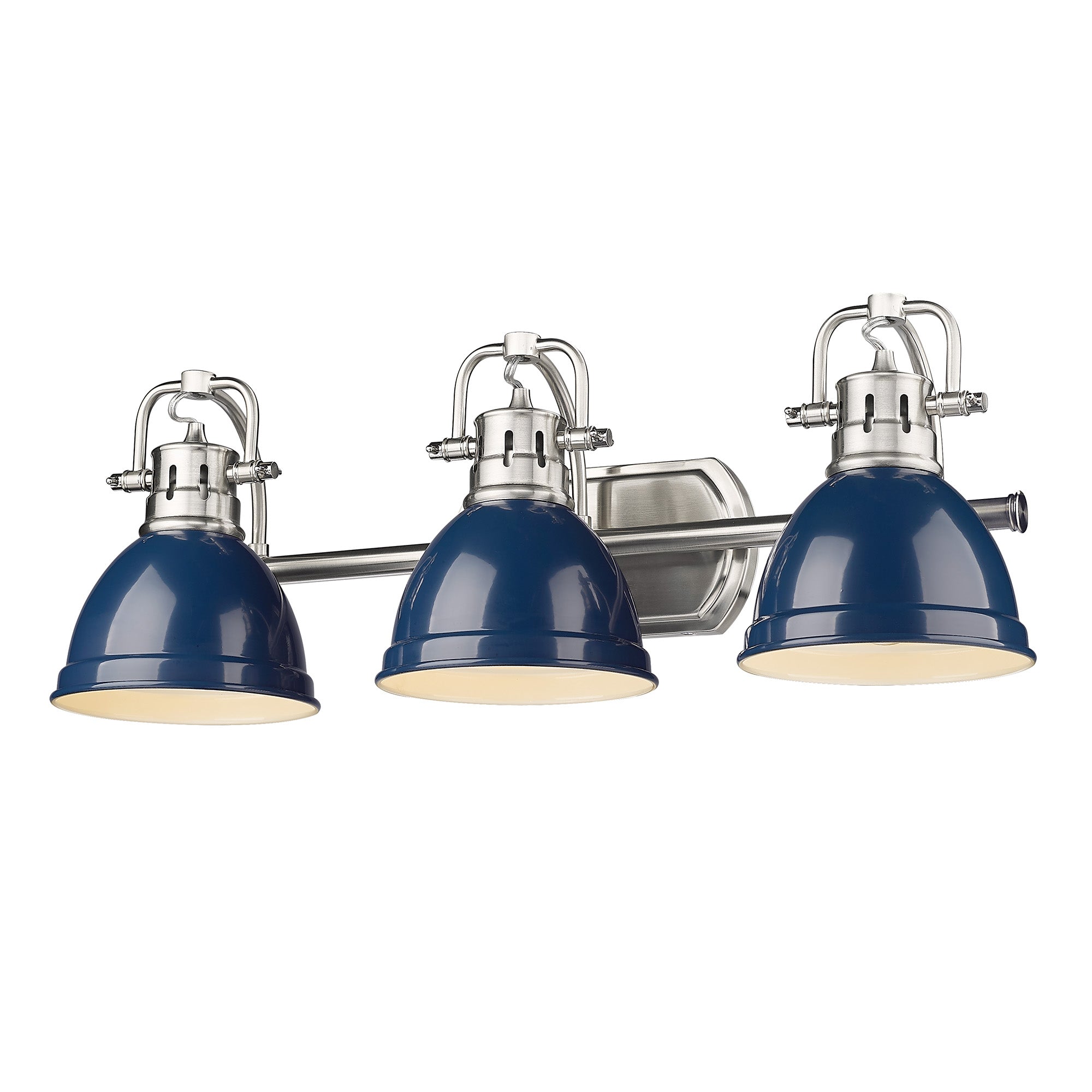 Duncan PW 3 Light Bath Vanity in Pewter with Navy Blue Shade - - Golden Lighting