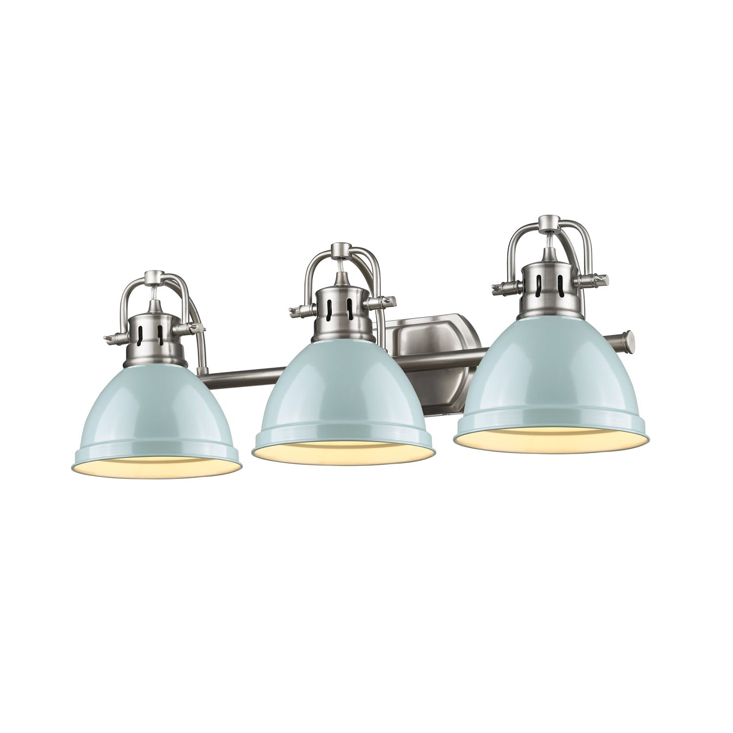 Duncan 3 Light Bath Vanity in Pewter with a Seafoam Shade - - Golden Lighting