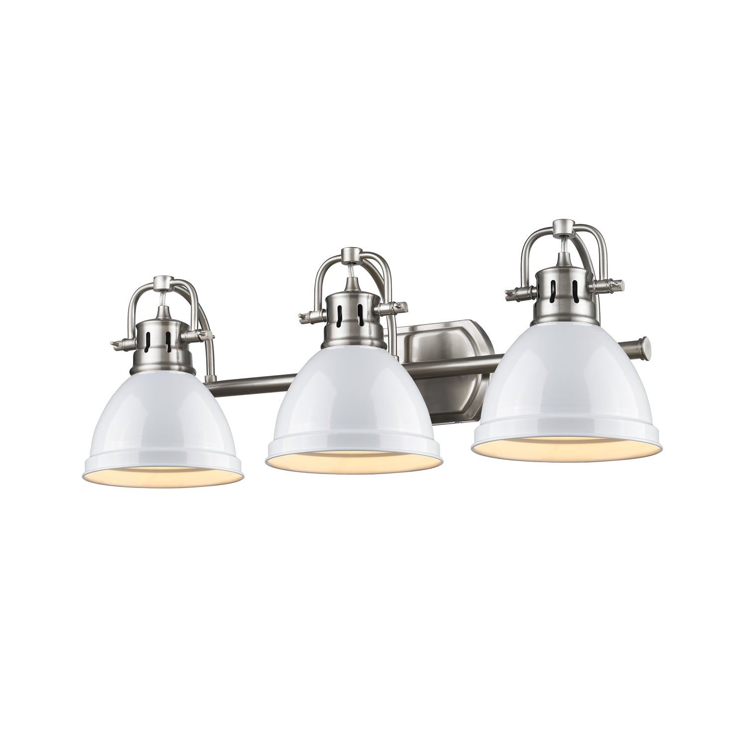 Duncan 3 Light Bath Vanity in Pewter with a White Shade - - Golden Lighting