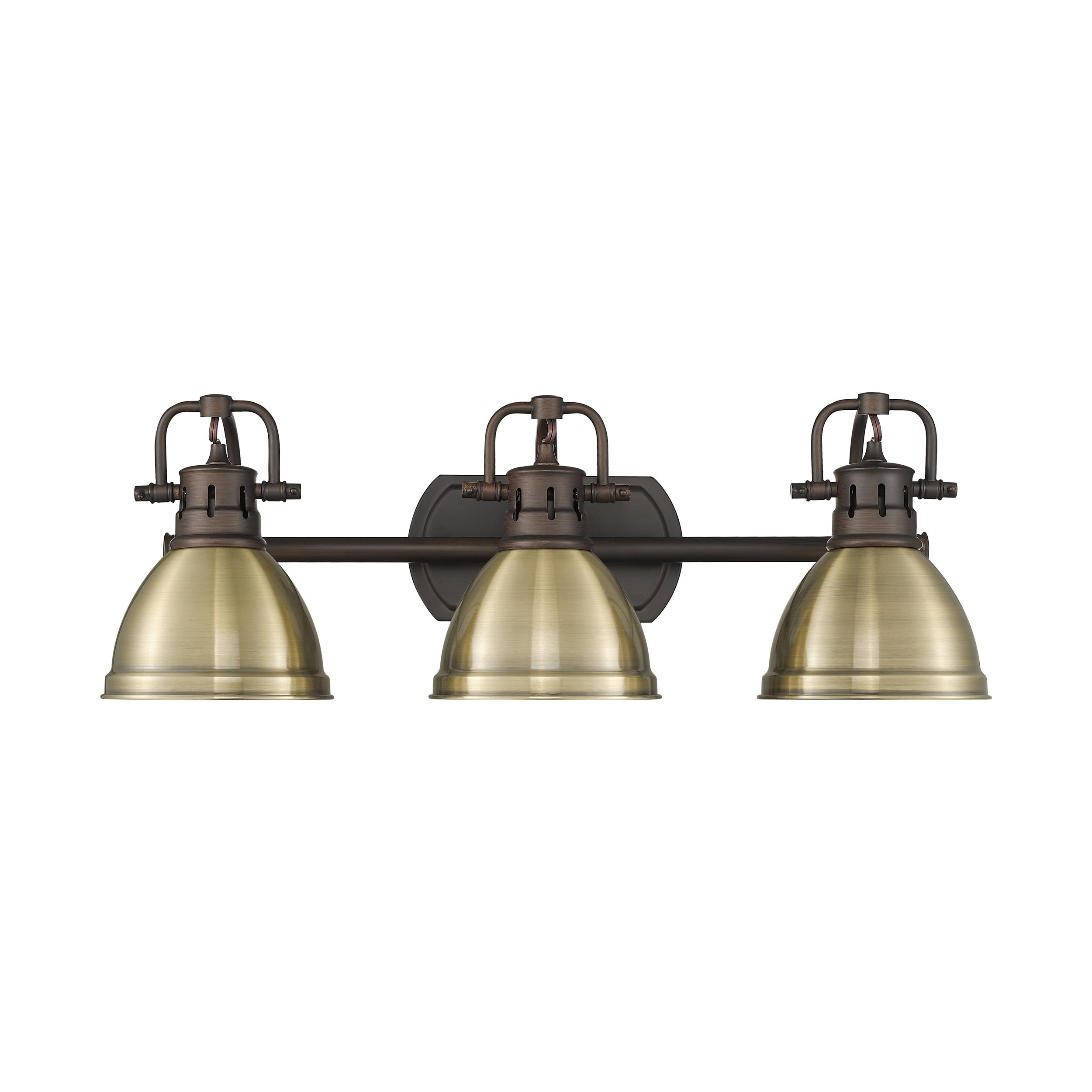 Duncan 3-Light Bath Vanity in Rubbed Bronze with Aged Brass - - Golden Lighting
