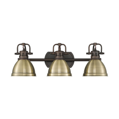 Duncan 3-Light Bath Vanity in Rubbed Bronze with Aged Brass - - Golden Lighting
