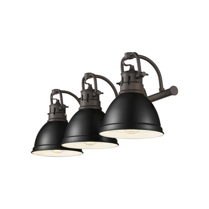 Yep by Golden Lighting Duncan 3-light Vanity in Rubbed Bronze and Matte Black shade